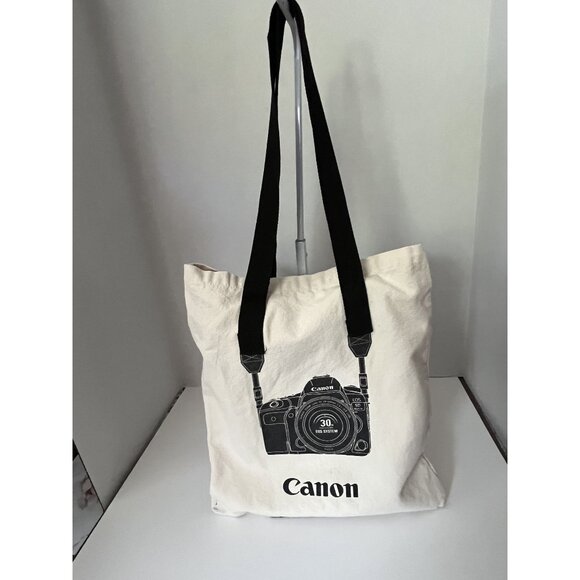 Vintage 30th Anniversary Canon Canvas Tote Bag With Camera Print 30 EOS System D - Picture 1 of 4